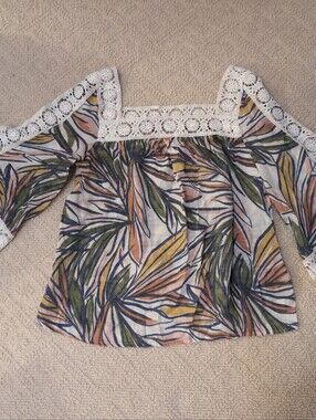 Zac & Rachel Crochet Botanical Top Summer Resort Fall Sz Small